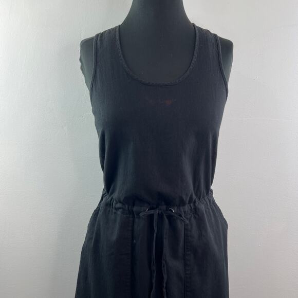 EILEEN FISHER Black Twill Dress Cotton Drawstring Scoop Neck Size 2XS FLAW - Picture 3 of 9
